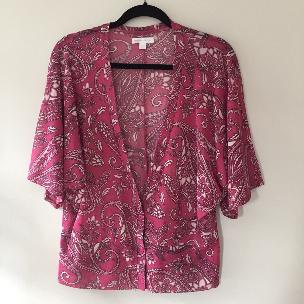 New York & Company Sheer Top Blouse Size Large